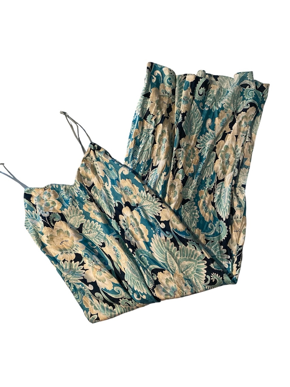 August silk vintage 90’s Floral Slip Maxi Dress in Teal and Cream - Picture 5 of 11